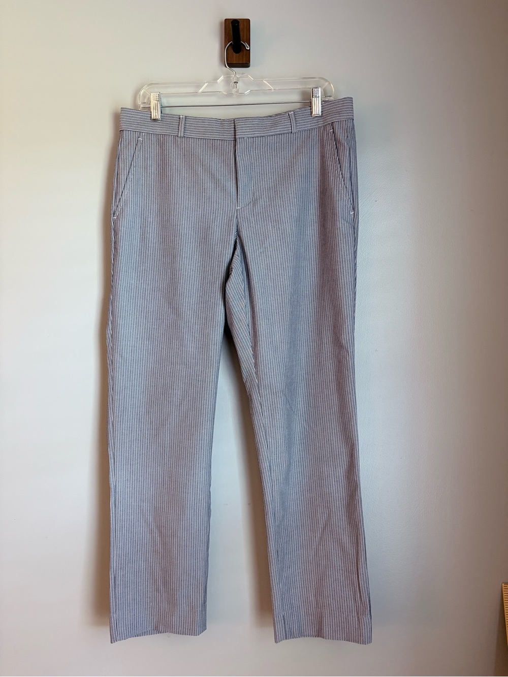 Banana Republic Ryan Fit Petite 10 Blue White Mini Stripe Ankle Pants Stretch
